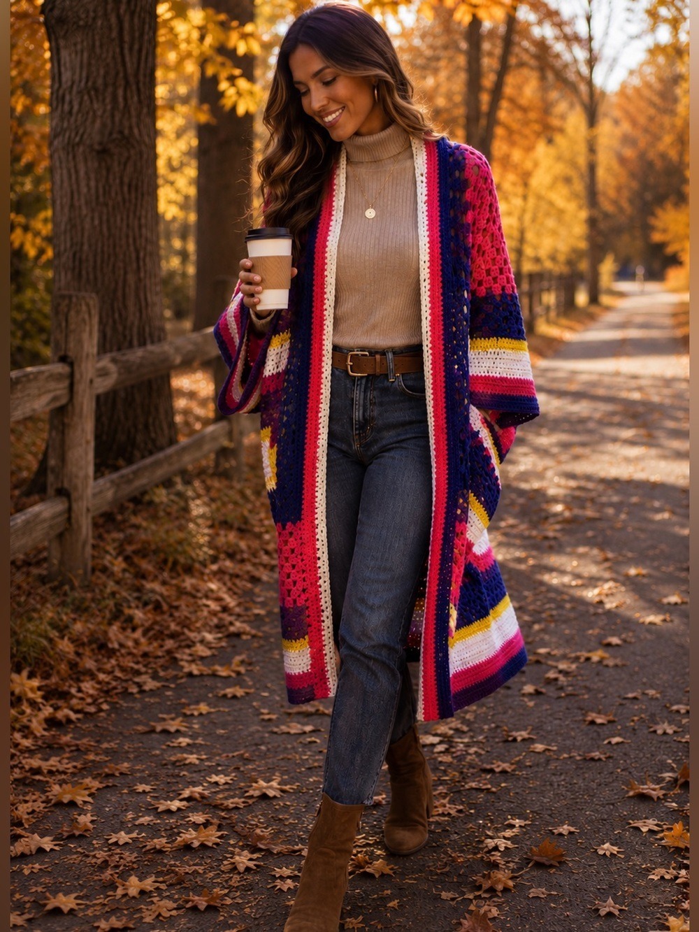 Handmade Crochet Granny Square Open Front Cardigan Kimono Duster One Size